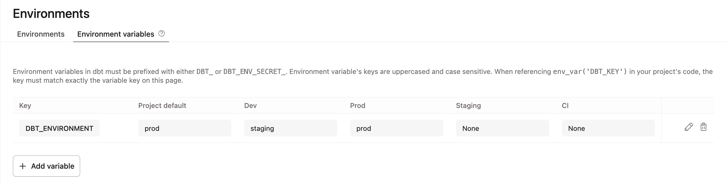 Setting project level and environment level values Setting project level and environment level values